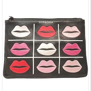SEPHORA All Dressed Up & Ready-to-Glow Lips Embroidered Makeup Cosmetics Bag NWT
